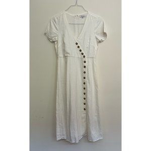 Madewell Linen-blend button-wrap midi dress